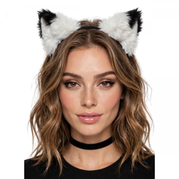 Fluffy Faux Fur Cat Ears Headband Black & Grey