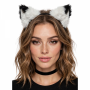 Fluffy Faux Fur Cat Ears Headband Black & Grey