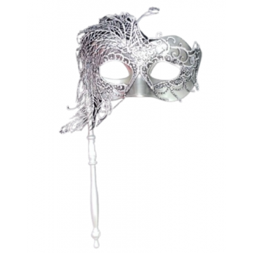 Party Mask With Stick - Silver