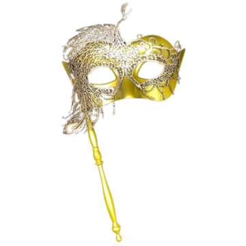 Party Mask With Stick - Gold