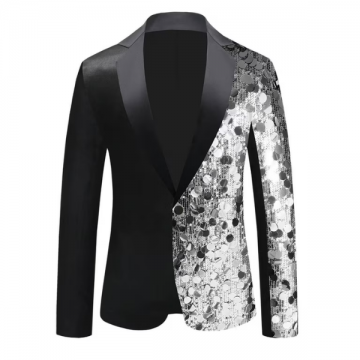 Sequin Blazer Color Block Black/Silver