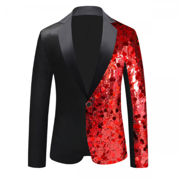 Sequin Blazer Color Block Black/Red