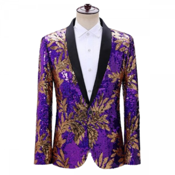 Sequin Blazer Leaf Pattern Ombre Purple