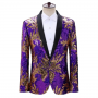 Sequin Blazer Leaf Pattern Ombre Purple