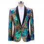 Sequin Blazer Leaf Pattern Ombre Green/Blue