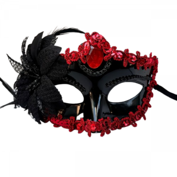 Victorian Sequin Flower Mask Two toned - Black/Red