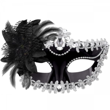 Victorian Sequin Flower Mask Two toned - Black/Silver