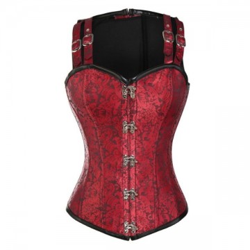 Corset Vintage Steampunk Brocade Red
