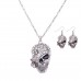 Silver Skull Head Necklace & Earrings Set