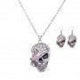 Silver Skull Head Necklace & Earrings Set