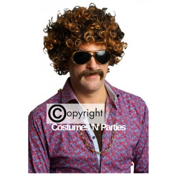 Afro Wig - Two Tone Brown With Black And Moustache