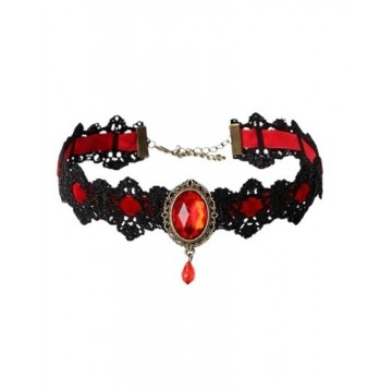 Gothic black lace with red rhinestone Choker