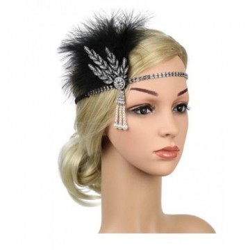 1920s Flapper Headband with Gem - Black