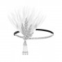 1920s Flapper Headband with Gem - White/Silver