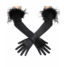 Long Satin Gloves With Feather - Black