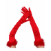 Long Satin Gloves With Feather - Red